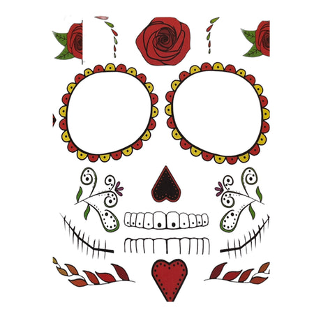 Adult Rose Skull Face Tattoo