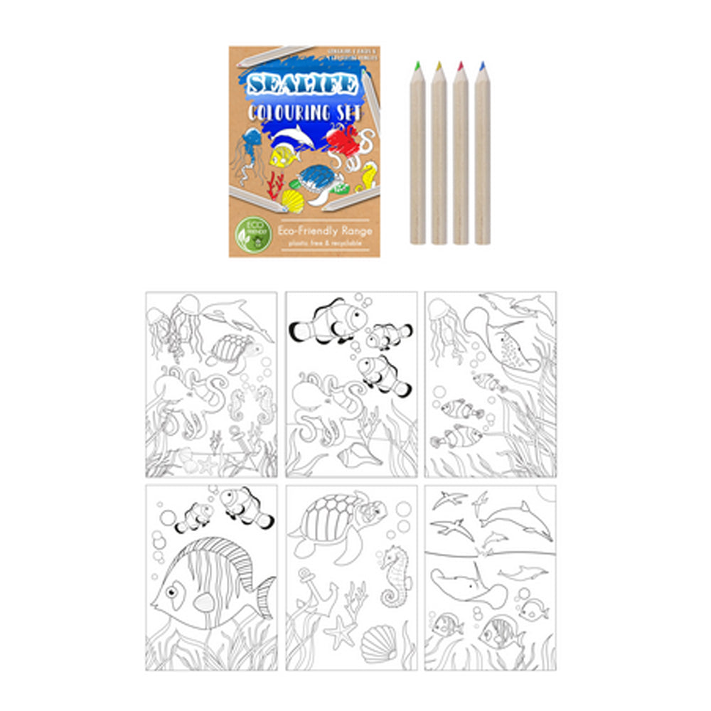 Mini Sealife Colouring Set - A6 - Plastic Free – Party Packs