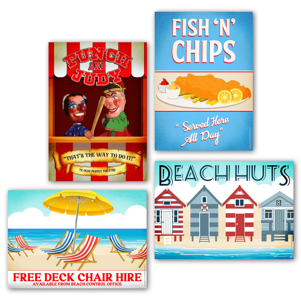British Seaside Nostalgia Posters - A3 - Pack of 4