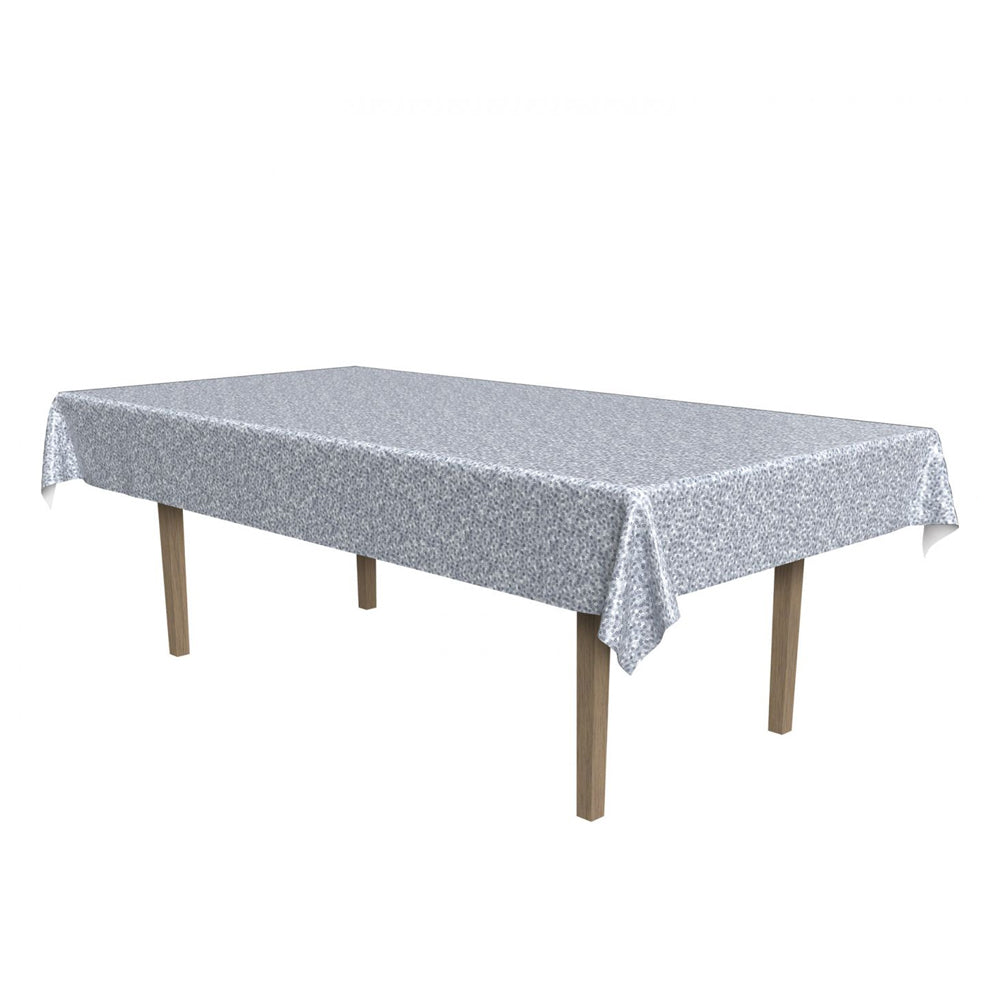 Silver Sequin Effect Printed Table Cover - 137cm x 274cm