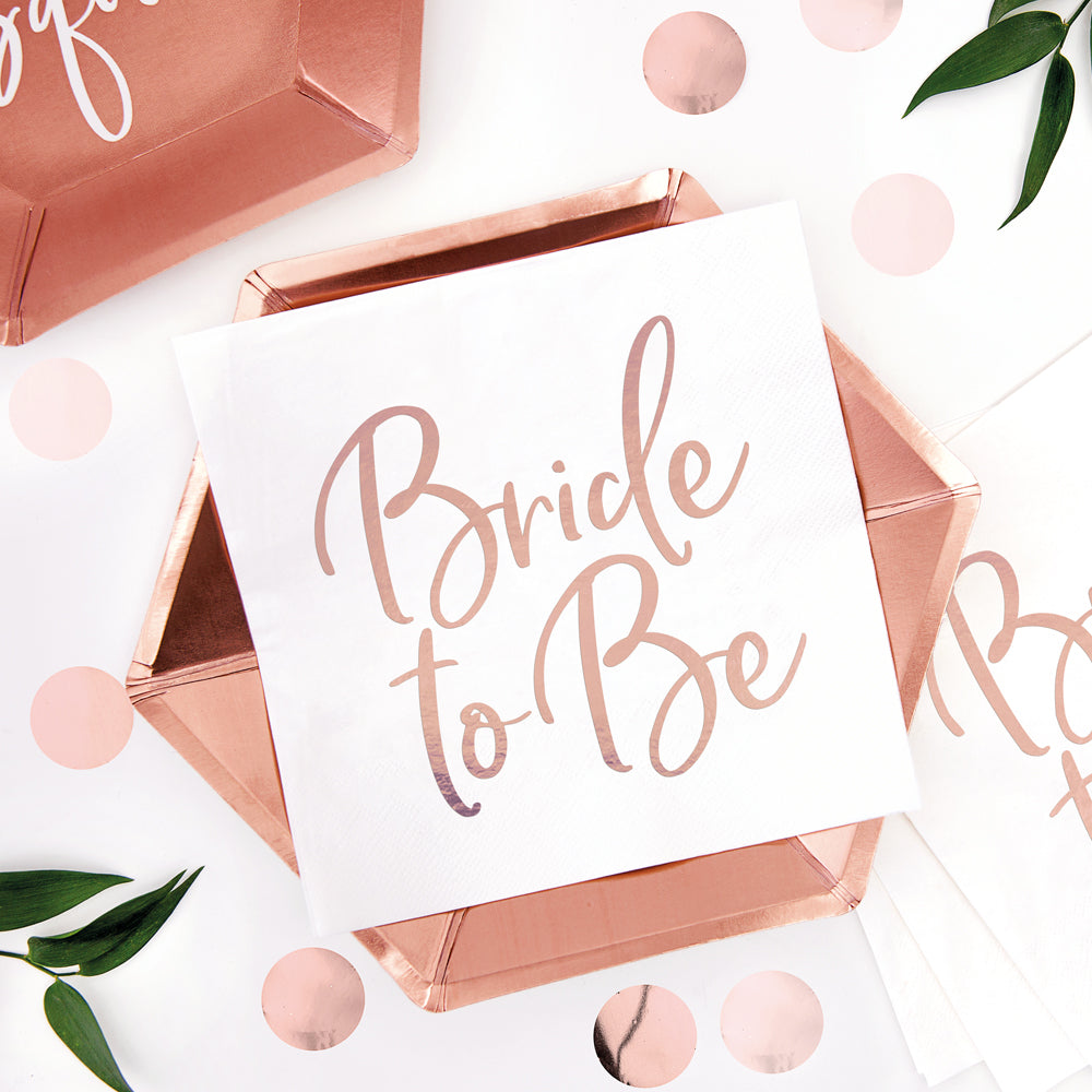 Rose Gold Bride To Be Paper Napkins - 33cm - Pack of 20