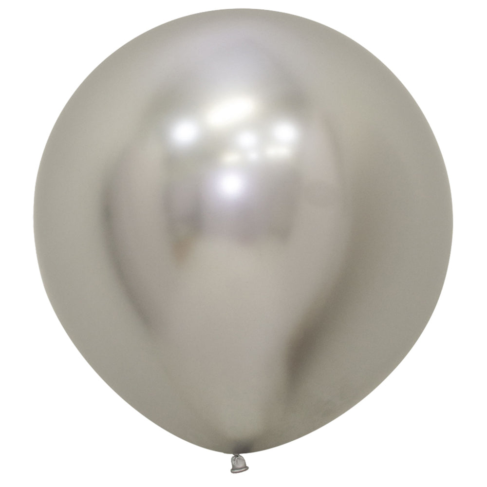 Large Chrome Metallic Silver Latex Balloons - 24" - Pack of 3