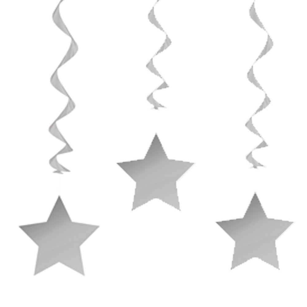 Silver Hanging Star Swirl Decorations - 66cm - Pack of 3