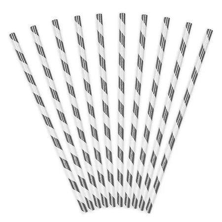 Silver Stripes Paper Straws - Pack of 10