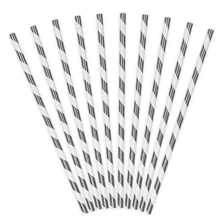 Silver Stripes Paper Straws - Pack of 10
