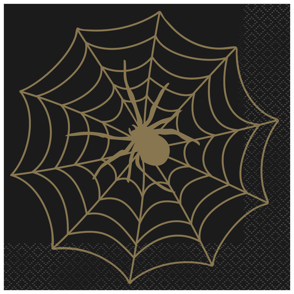 Halloween Black and Gold Spider Web Napkins - 33cm - Pack of 16