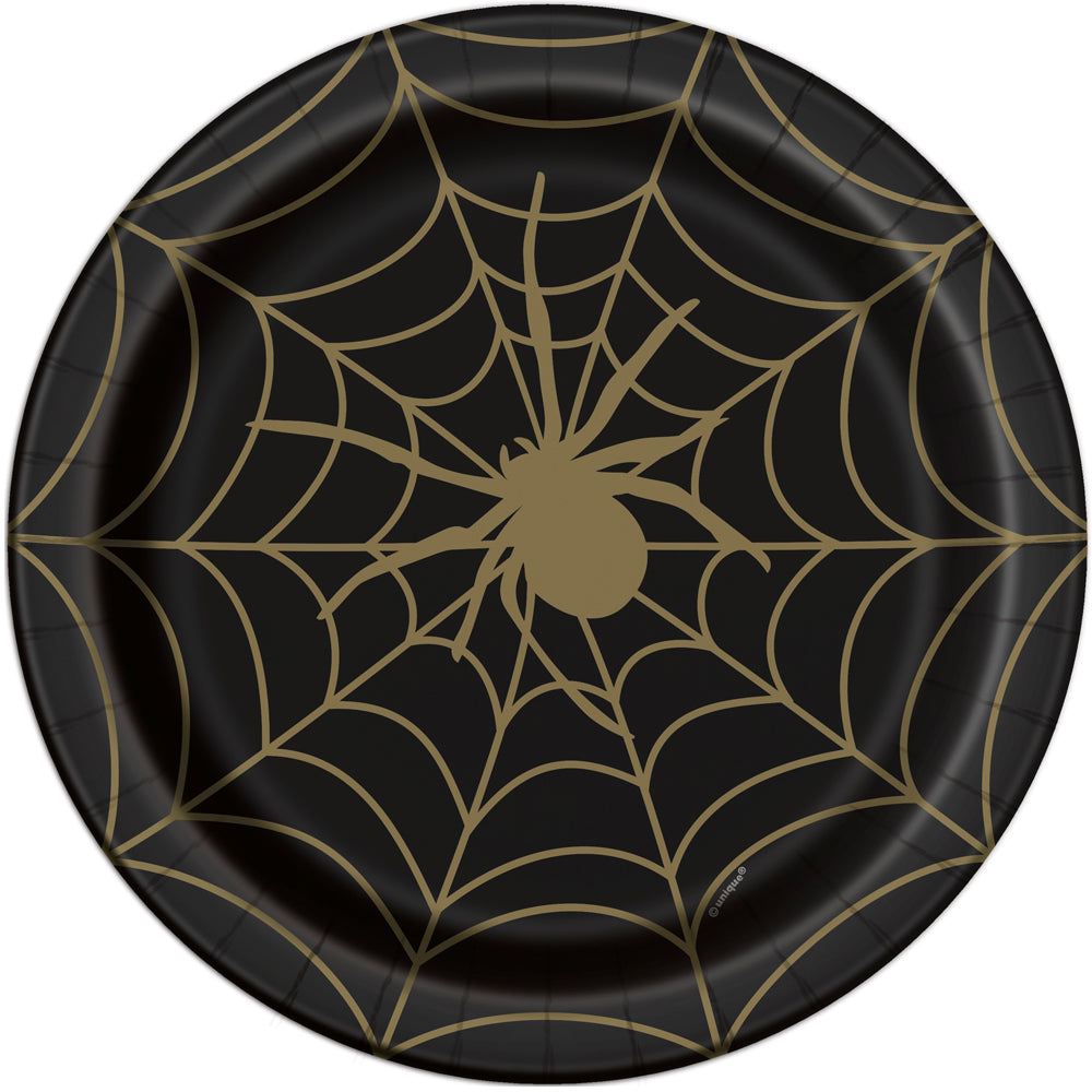 Halloween Black and Gold Spider Web Plates - 23cm - Pack of 8