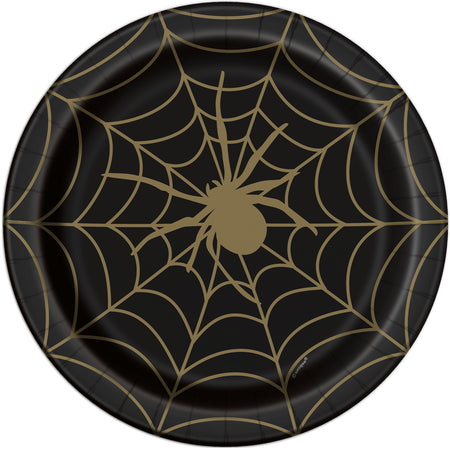 Halloween Black and Gold Spider Web Plates - 23cm - Pack of 8