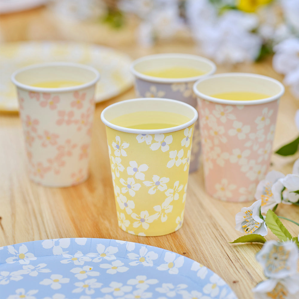 Floral Paper Cups - Pack of 8 - 266ml