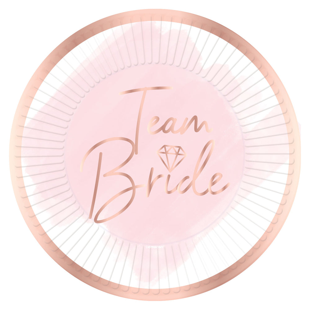 Team Bride Pink and Rose Gold Plates - 23cm - Pack of 8