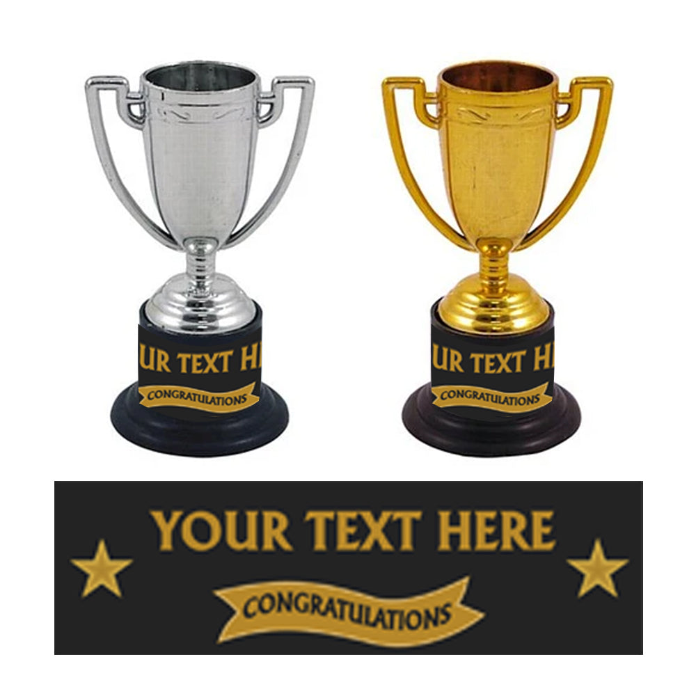 Personalised Plastic Trophies  - Assorted Silver & Gold - 9.5cm - Pack of 18