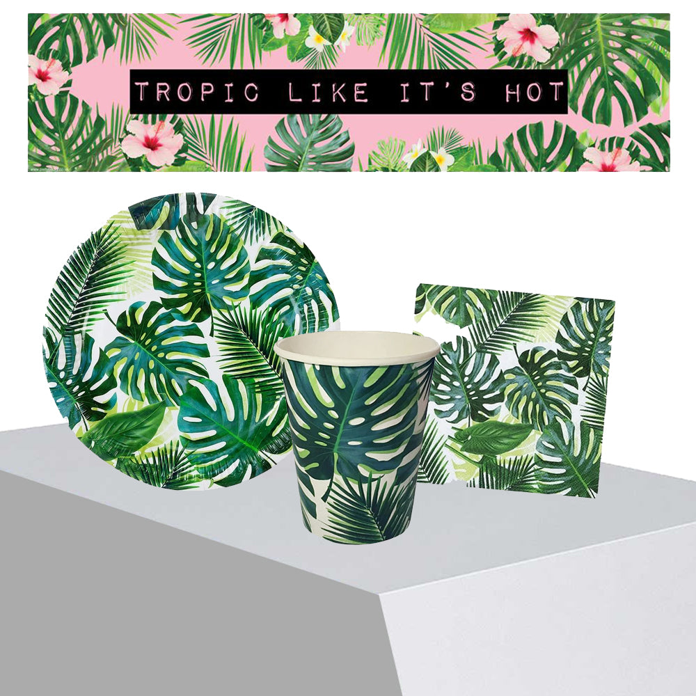 Tropical Leaves Party Pack of 8 With FREE Banner!
