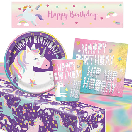 Unicorn Tableware Pack For 8 With FREE Banner