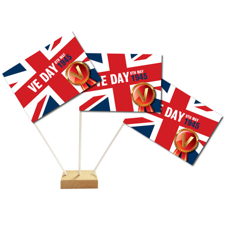 VE Day Union Jack Paper Table Flags 15cm on 30cm Pole