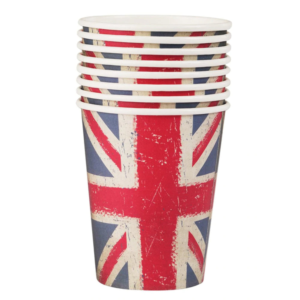 Union Jack Vintage Print Paper Cups - Pack of 8
