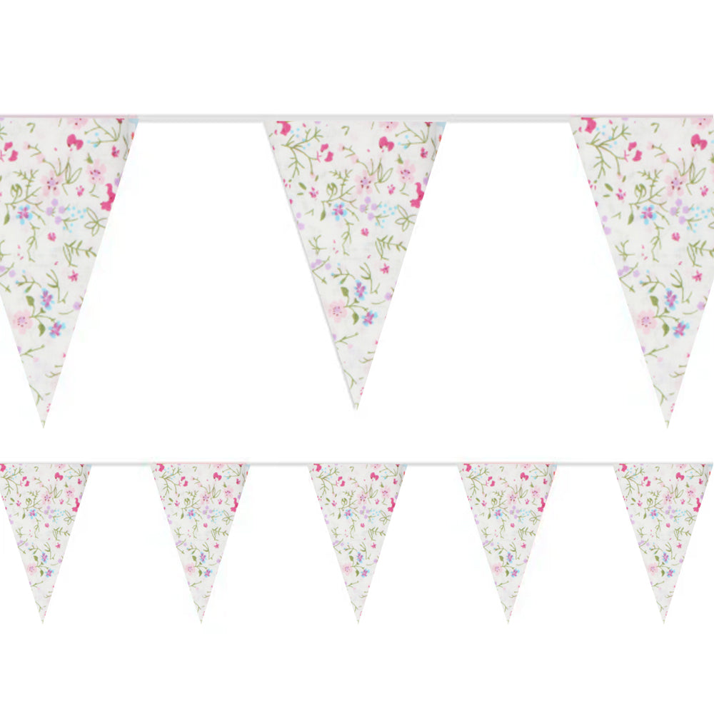 White Ditsy Floral Fabric Bunting - 4m