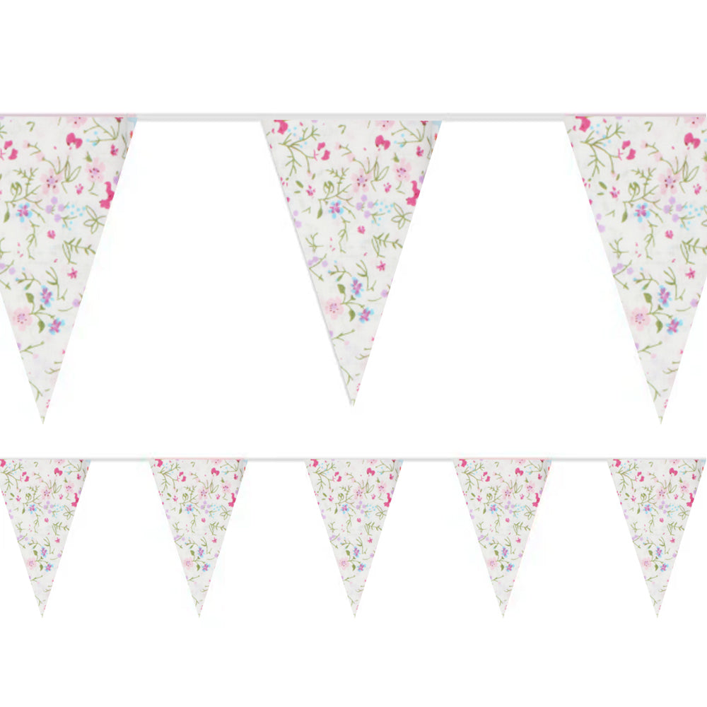 White Ditsy Floral Fabric Bunting - 4m