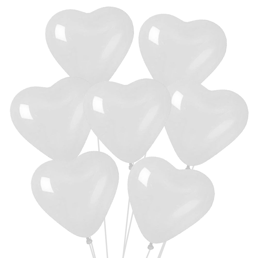 White Heart Shaped Latex Balloons 12" - Pack of 50