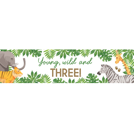 Young, Wild and THREE Jungle Animals Banner Decoration - 1.2m